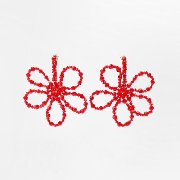 ZARA NWT SS24 RED BEADED FLORAL EARRINGS 1856/226 - Picture 3 of 4